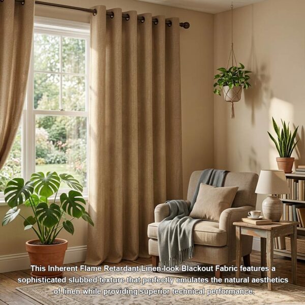 场景-拷贝 tel 프로젝트용 도매, 방염 처리된 린넨 느낌의 95% 암막 커튼 원단