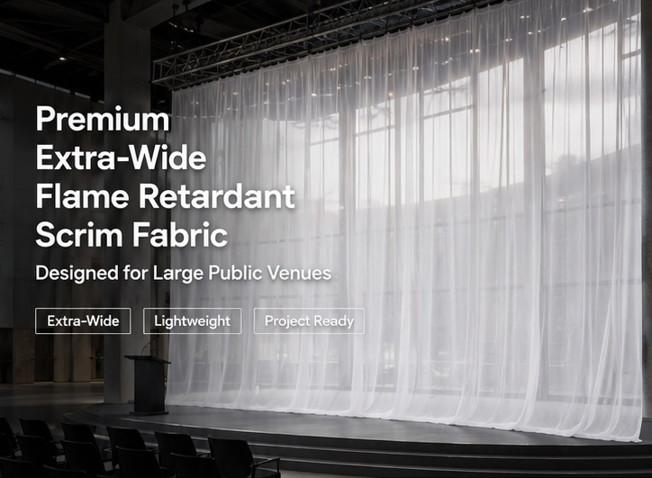 Up to 11.3 Meters Extra Wide 100% Flame Retardant Polyester Scrim Fabric NFPA 701 Factory Price 2 BG F66 1