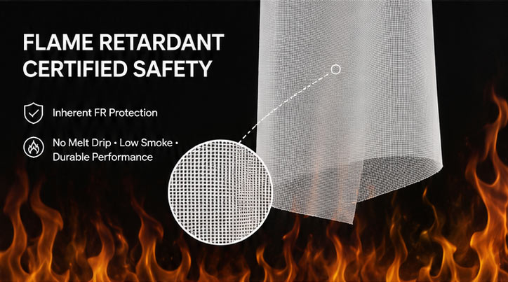 Up to 11.3 Meters Extra Wide 100% Flame Retardant Polyester Scrim Fabric NFPA 701 Factory Price 4 BG F66 3 1
