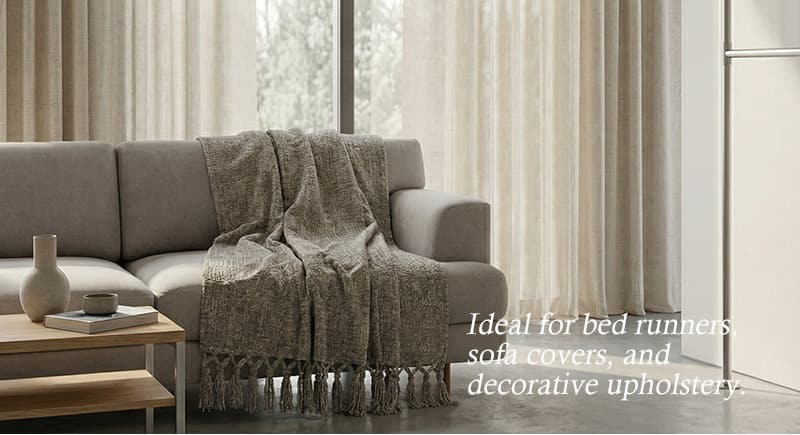 100% polyester vlamvertragende chenille bedloper voortel, NFPA 701, rechtstreeks van de fabriek Chenille bedloper 13