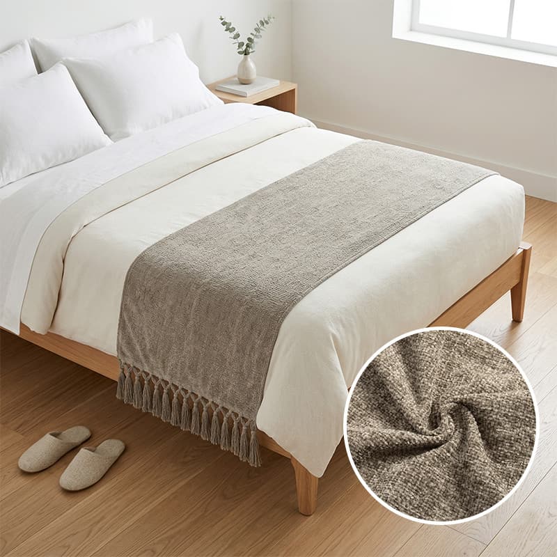 Caminho de cama FR Chenille 4 Caminho de cama em chenille de poliéster com propriedades antibacterianas e retardantes de chama inerentes, para fornecimento têxtil comercial | Tamanhos personalizados | BS 5815