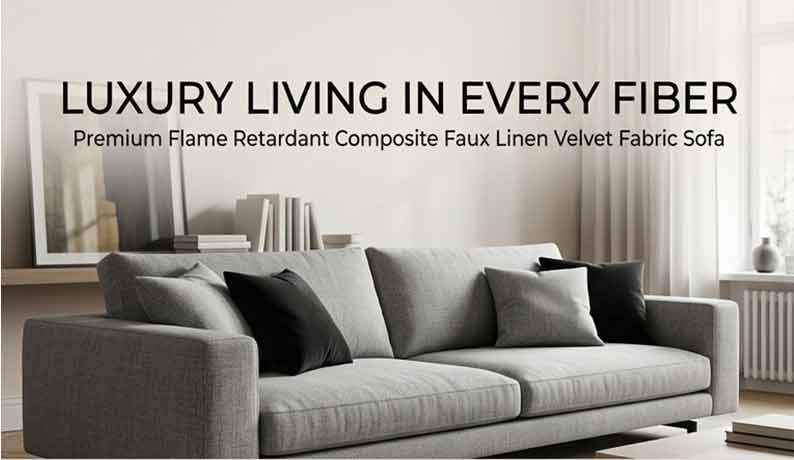 Flame Retardant Composite Faux Linen Velvet Fabric Sofa EN 1021-1/2 Factory Direct Price 2 BG 258