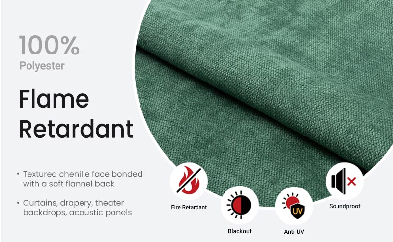 Vlamvertragende chenille flanel composiet gordijnstof 500 g/m² BS 5867-Type C Contract Textile Supply 5 Vlamvertragende chenille flanel composiet gordijnstof 12