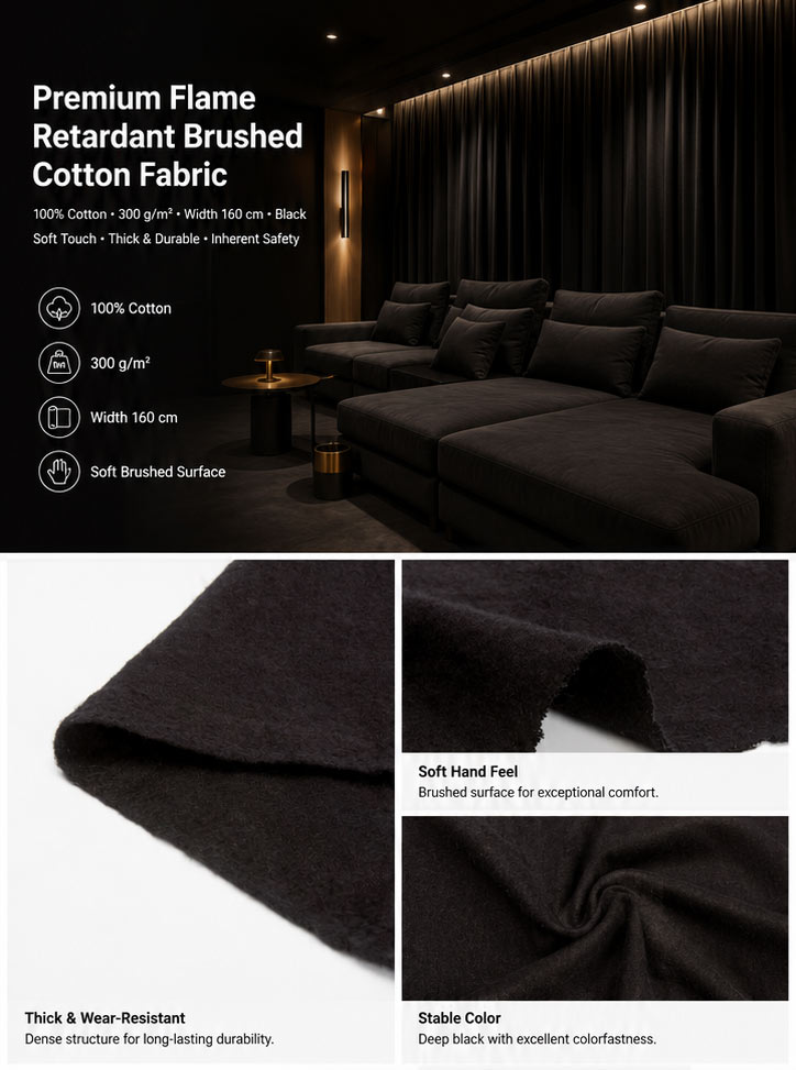 Flame Retardant Black Cotton Flannel Fabric 300g/m² OEKO-TEX 100 Factory Wholesale——Soft Touch, Safe Protection. 2 BG 290 2