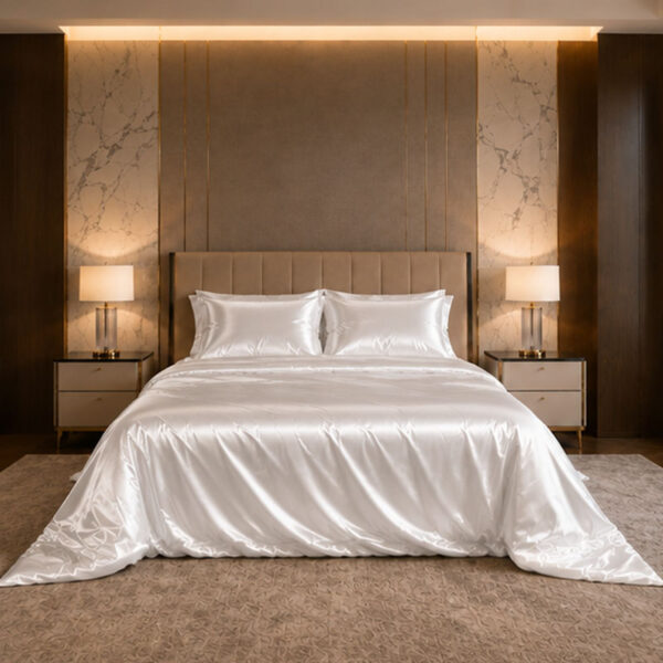 Satin Bedding Set (2) Flame Retardant Polyester Satin Bedding Set BS 5815 Certified Factory Direct