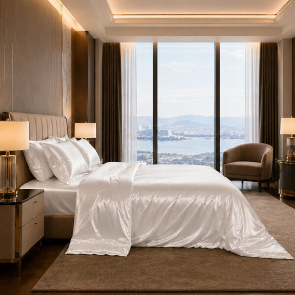 Satin Bedding Set (3) Flame Retardant Polyester Satin Bedding Set BS 5815 Certified Factory Direct