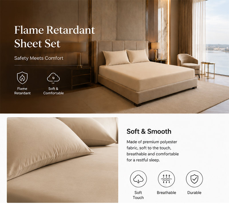 Inherent Flame Retardant Sheet Pillowcase Set NFPA 701 Compliant Hotel Bedding Wholesale Supply 2 Sheet and pillowcase