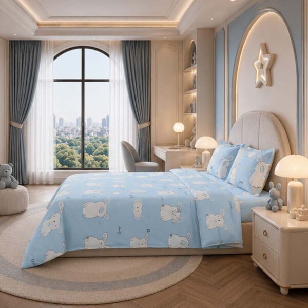 Sweet Bunny (3) Flame Retardant Kids Bedding Set Custom Printed Cartoon Pattern OEKO-TEX Standard 100 Bulk Supplier