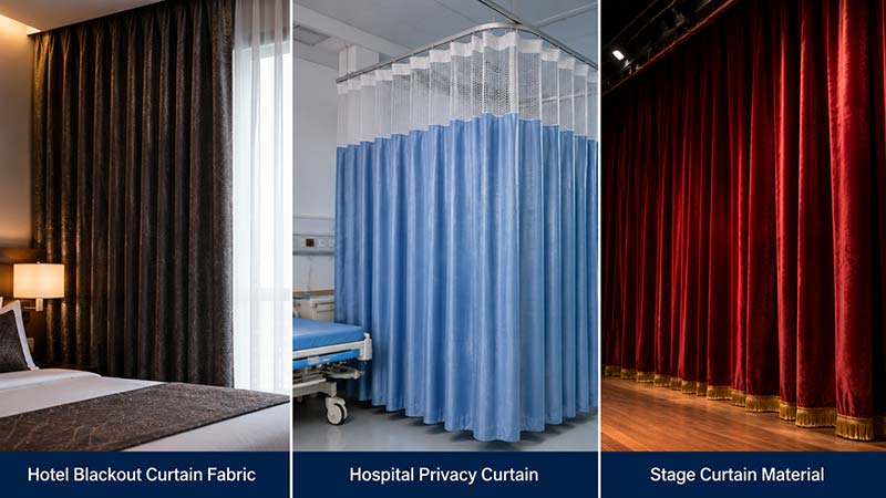 Quali standard devono soddisfare le tende ignifughe? 2 Confronto tra tessuti per tende oscurantitel hotel, tende per la privacy ospedaliera e materiali per tende da palcoscenico
