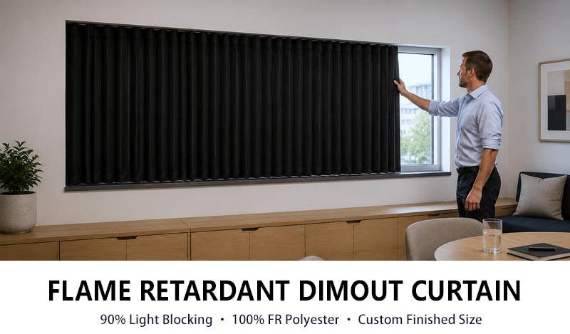 Cortina corta opaca ignífuga para ventanas pequeñas, 90% de bloqueo de luz, poliéster, plisada, suministro personalizado 2 Cortina opaca ignífuga Begoodtex 0 02