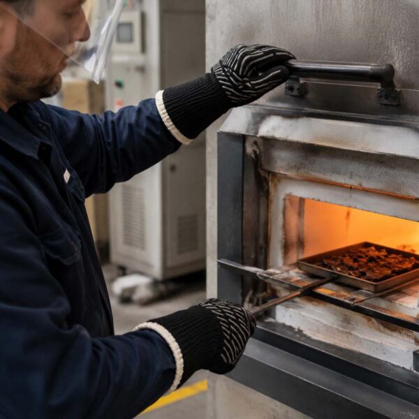 Guantes de cocina oxidados ignífugos Begoodtex-03 Guantes de trabajo resistentes al fuego, oxidados, negros, de punto, con líneas antideslizantes