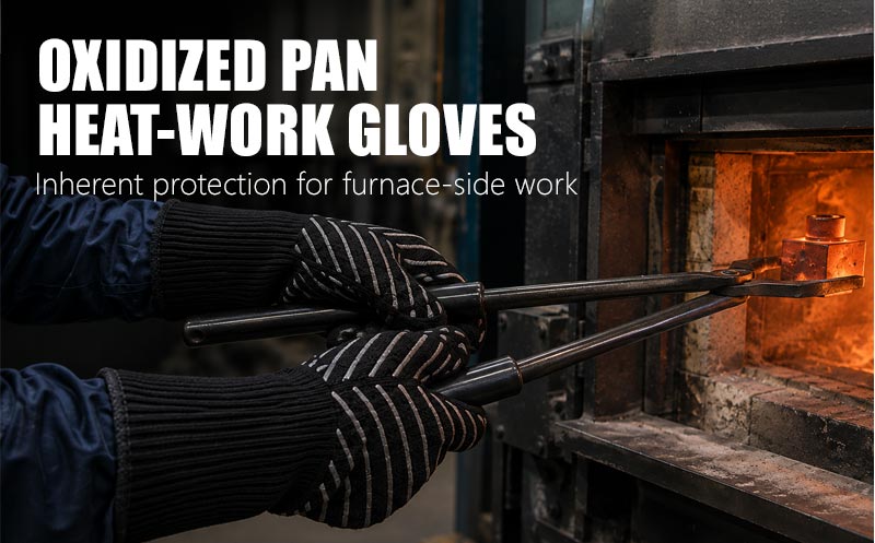 Guantes PAN oxidados ignífugos para trabajos con calor, probados contra llamas directas, colgantes, suministro OEM 2 Guantes para sartenes oxidados ignífugos Begoodtex 0 02