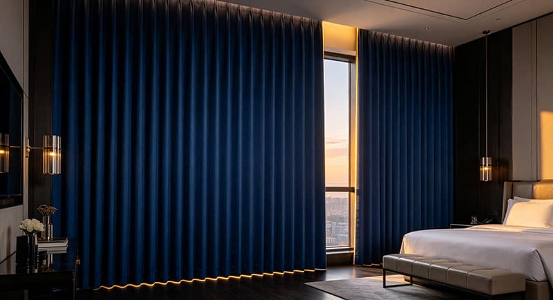Flame Retardant Fabric Procurement & Supplier Selection Guide: 2026 Safety Compliance & Supply Chain Transition 4 Flame-retardant curtain application in a hotel and commercial interior setting