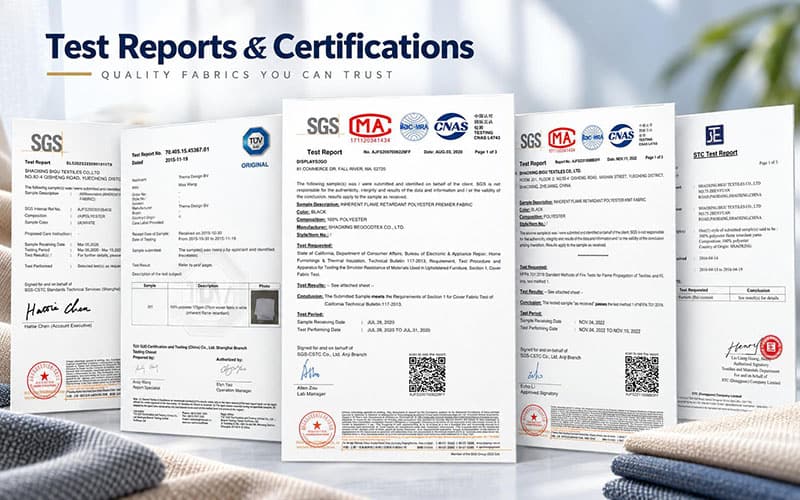 Flame Retardant Fabric Procurement & Supplier Selection Guide: 2026 Safety Compliance & Supply Chain Transition 3 Third-party testing and quality documentation (illustrative). Actual procurement should verify original report numbers, sample specifications, and the scope of testing