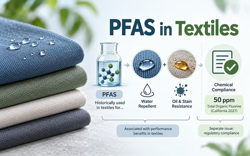 Flame Retardant Fabric Sourcing Trends for 2027: What Global Buyers Need to Know 4 PFAS in textiles showing water repellency, oil and stain resistance, and 2027 chemical compliance requirements