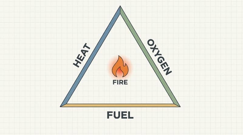 begoodtex fire triangle illustrating the three elements of combustion heat oxygen and fuel