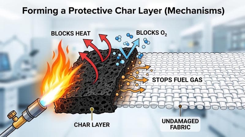 How flame retardant fabrics form a protective char barrier against fire