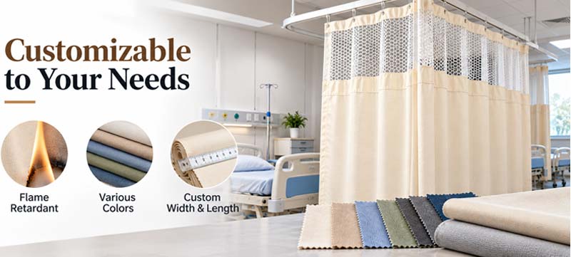 Flame Retardant Detachable Hospital Privacy Curtain with Snap Button Design | Custom Size & Material | BS 5867 Type C 7 flame-retardant-hospital-privacy-curtain