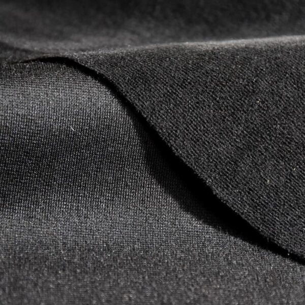 Tessuti a maglia spazzolati in ordito ignifughi in nero, poliestere, larghezza 150 cm