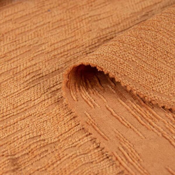 Tessuto jacquard resistente al fuoco permanente in marrone sabbia per tessili per la casa, larghezza 150 cm, 100% poliestere