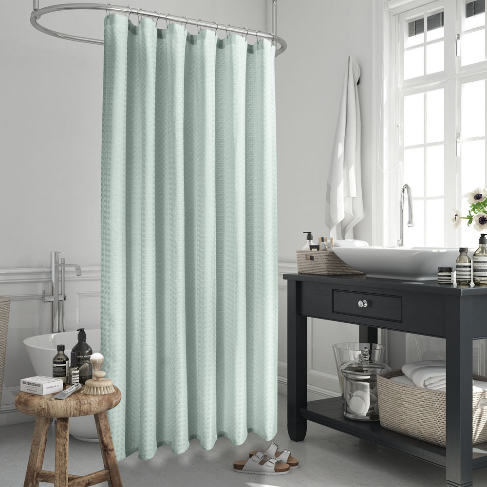 Flame retardant waterproof green shower curtain