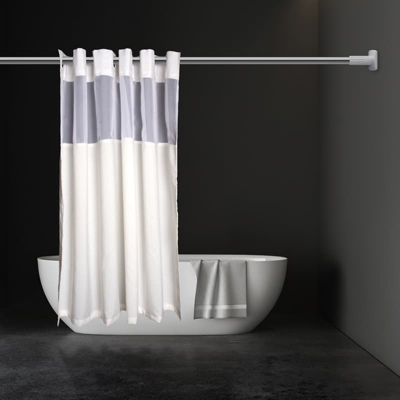 Cortina de ducha impermeable e ignífuga de poliéster sin ganchos con 10 ojales incorporados | 69 × 45 pulgadas | BS 5867 Type C, ISO 4920