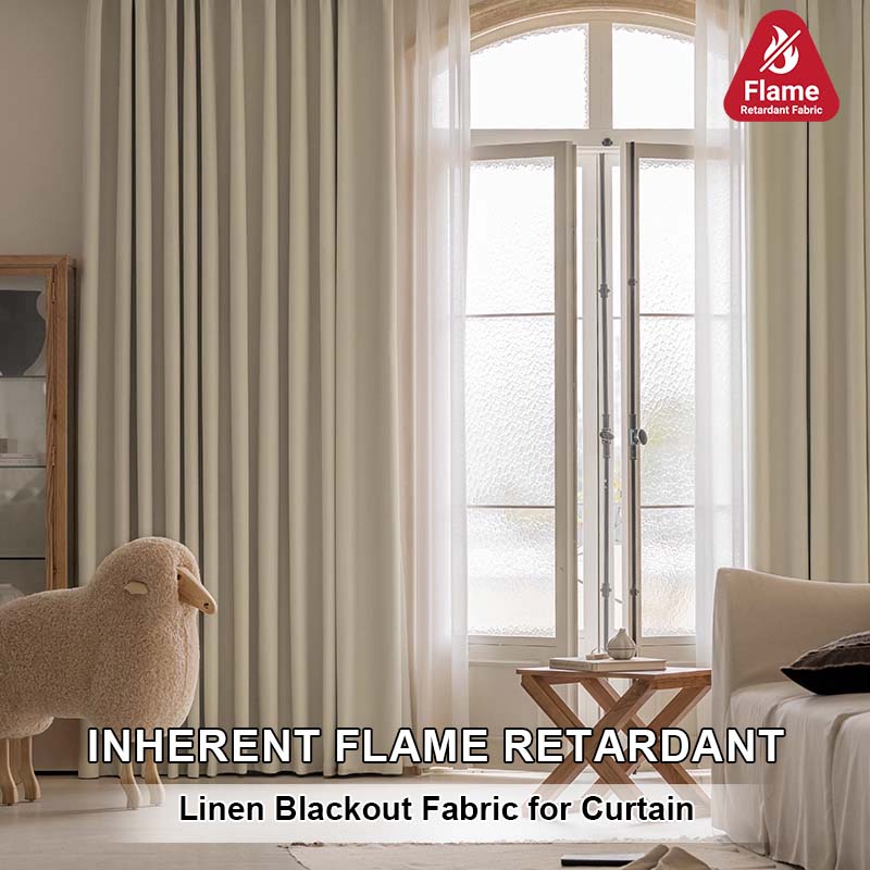 Inhärent flammhemmender Dimout-Vorhangstoff aus Leinenimitat 2 1Leinen-Verdunkelungsstoff für Vorhänge