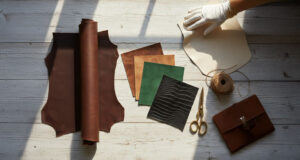 verschiedene Lederarten in einem modernen Interieur