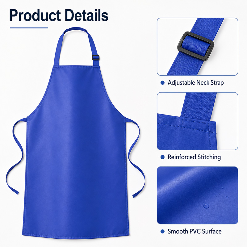مئزر مطبخ من البوليستر PVC المقاوم للماء والمثبط للهب، مناسب للملابس الواقية، مع خيارات توريد بالجملة، وتخصيص حسب الطلب، والتصدير | 65 × 75 سم