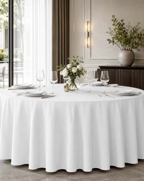 White Polyester Hotel Tablecloth for Banquet Projects OEKO-TEX Support Bulk Supply