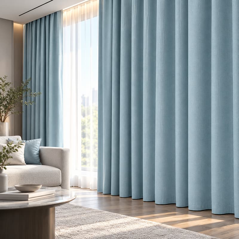 Begoodtex-Flame-Retardant-Fabrics-00546 (2) begoodtex hellblauer, strukturierter Vorhangstoff fürtel